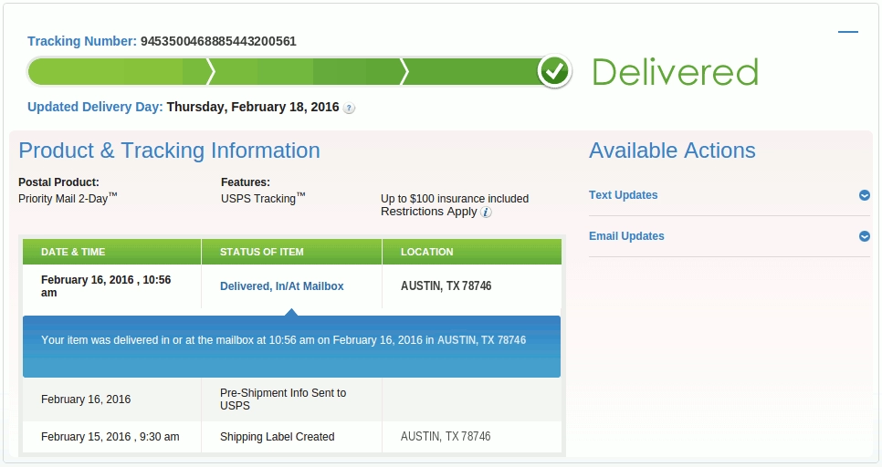 USPS Tracking Links - Display Old Information